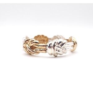 Two Tone Gold Silver Knot Bracelet Chunky Stretch Statement